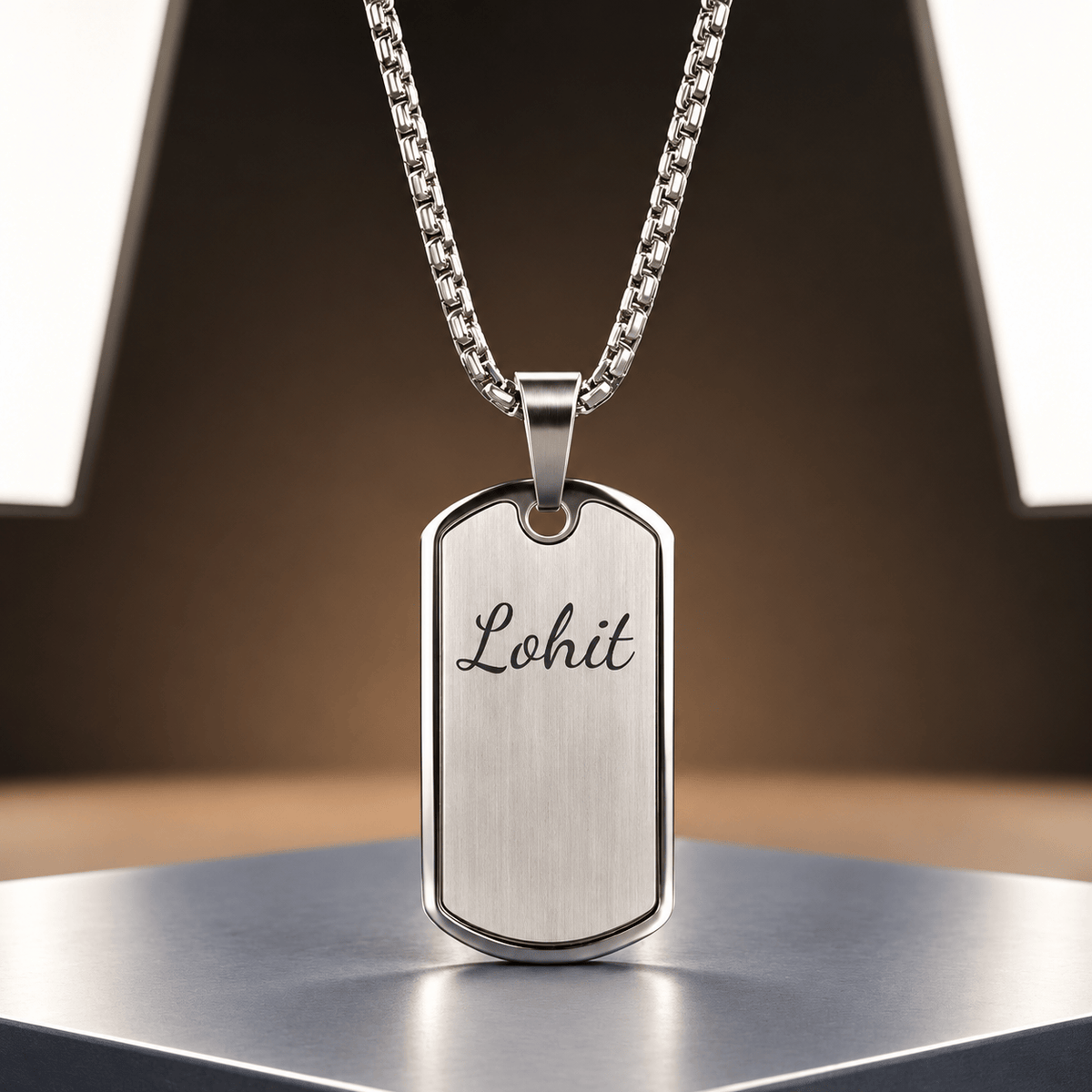THE MEN THING SS Pendant/ Necklace ENGRAVED  - BOLD TAG - Pure Steel 24mm Pendant with 24inch Round Box 3mm Chain for Men & Boys