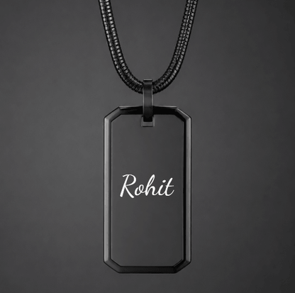 THE MEN THING SS Pendant/ Necklace ENGRAVED - BRAVE TAG - Pure Titanium Steel Black Dog Tag Pendant with 24inch Snake Chain for Men & Boys