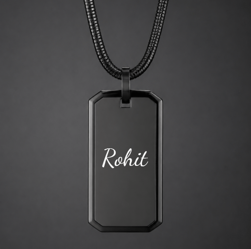 THE MEN THING SS Pendant/ Necklace ENGRAVED - BRAVE TAG - Pure Titanium Steel Black Dog Tag Pendant with 24inch Snake Chain for Men & Boys