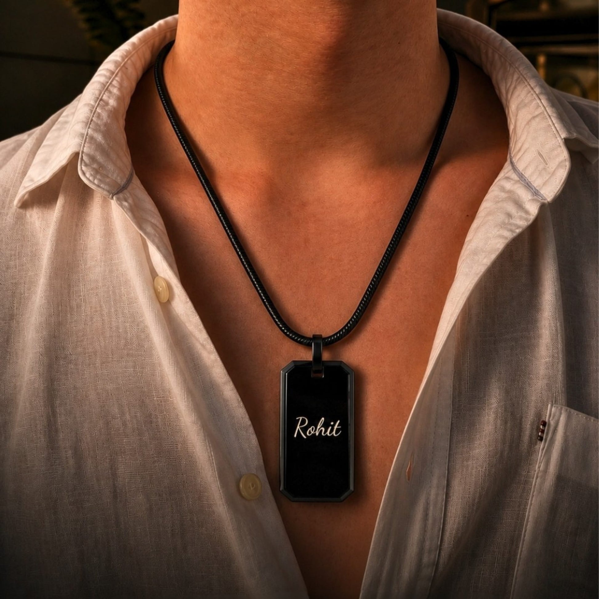 THE MEN THING SS Pendant/ Necklace ENGRAVED - BRAVE TAG - Pure Titanium Steel Black Dog Tag Pendant with 24inch Snake Chain for Men & Boys