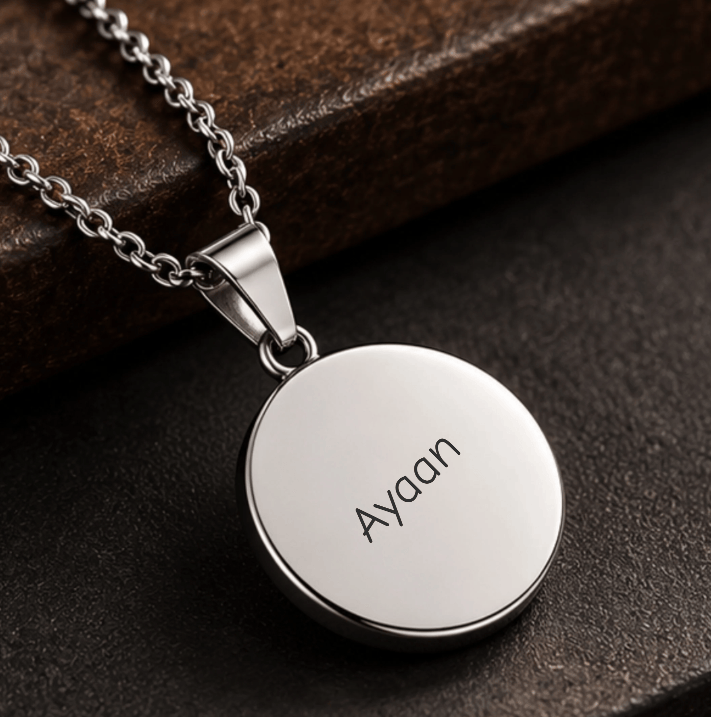 THE MEN THING SS Pendant/ Necklace ENGRAVED - COSMIC CIRCLE - 30mm Pure Titanium Steel Pendant with 3mm Chain for Men & Boys (24 to 26 inch Adjustable Cable Chain)