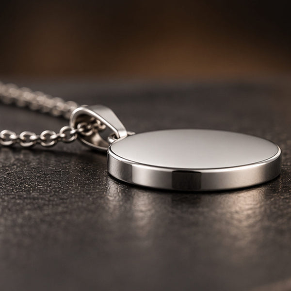 ENGRAVED - COSMIC CIRCLE - 30mm Pure Titanium Steel Pendant with 3mm Chain for Men & Boys (24 to 26 inch Adjustable Cable Chain)