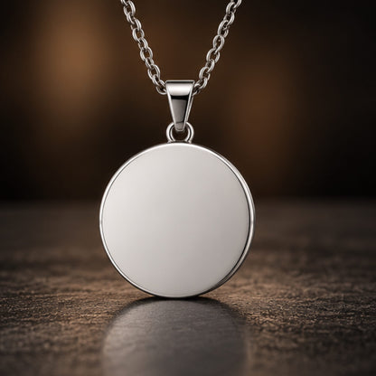 THE MEN THING SS Pendant/ Necklace ENGRAVED - COSMIC CIRCLE - 30mm Pure Titanium Steel Pendant with 3mm Chain for Men & Boys (24 to 26 inch Adjustable Cable Chain)