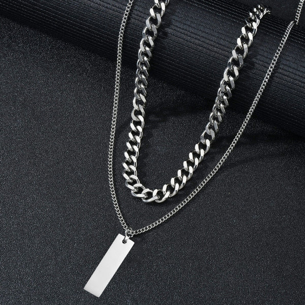 ENGRAVED - DUAL AXIS - Pure Steel 8mm Pendant with Curb Link 7mm Chain for Men & Boys (18 to 19 inch Adjustable)