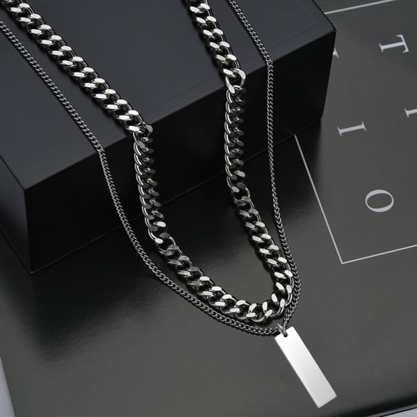 ENGRAVED - DUAL AXIS - Pure Steel 8mm Pendant with Curb Link 7mm Chain for Men & Boys (18 to 19 inch Adjustable)