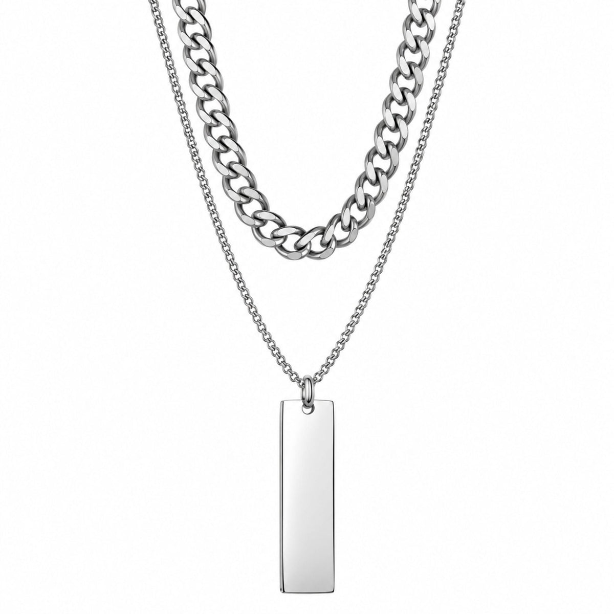 THE MEN THING SS Pendant/ Necklace ENGRAVED - DUAL AXIS - Pure Steel 8mm Pendant with Curb Link 7mm Chain for Men & Boys (18 to 19 inch Adjustable)