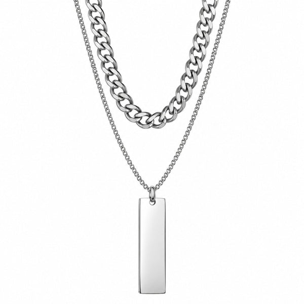 ENGRAVED - DUAL AXIS - Pure Steel 8mm Pendant with Curb Link 7mm Chain for Men & Boys (18 to 19 inch Adjustable)