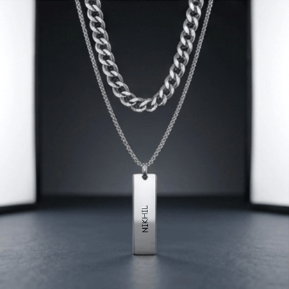 THE MEN THING SS Pendant/ Necklace ENGRAVED - DUAL AXIS - Pure Steel 8mm Pendant with Curb Link 7mm Chain for Men & Boys (18 to 19 inch Adjustable)