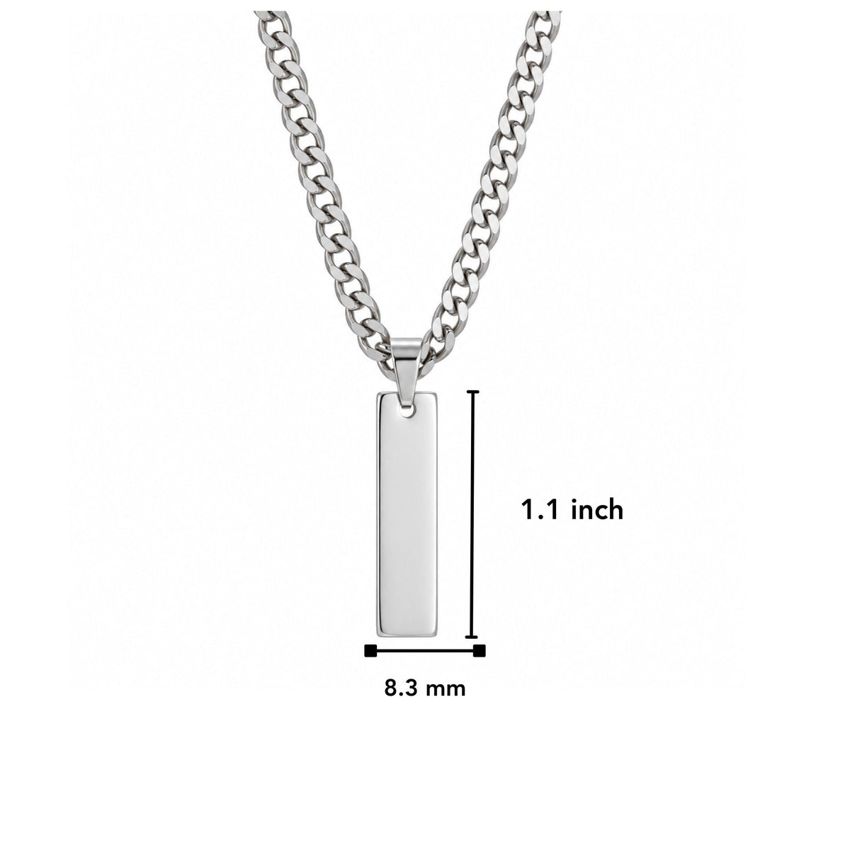 THE MEN THING SS Pendant/ Necklace ENGRAVED  - ELITE BAR - Pure Steel 8.3mm Pendant with 19inch Curb Link 5mm Chain for Men & Boys