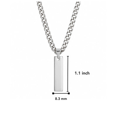 THE MEN THING SS Pendant/ Necklace ENGRAVED  - ELITE BAR - Pure Steel 8.3mm Pendant with 19inch Curb Link 5mm Chain for Men & Boys