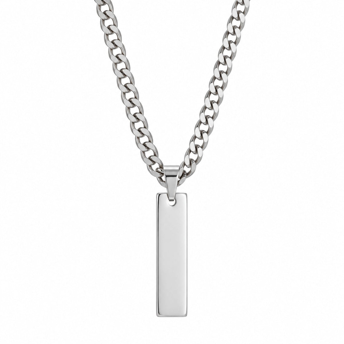 THE MEN THING SS Pendant/ Necklace ENGRAVED  - ELITE BAR - Pure Steel 8.3mm Pendant with 19inch Curb Link 5mm Chain for Men & Boys