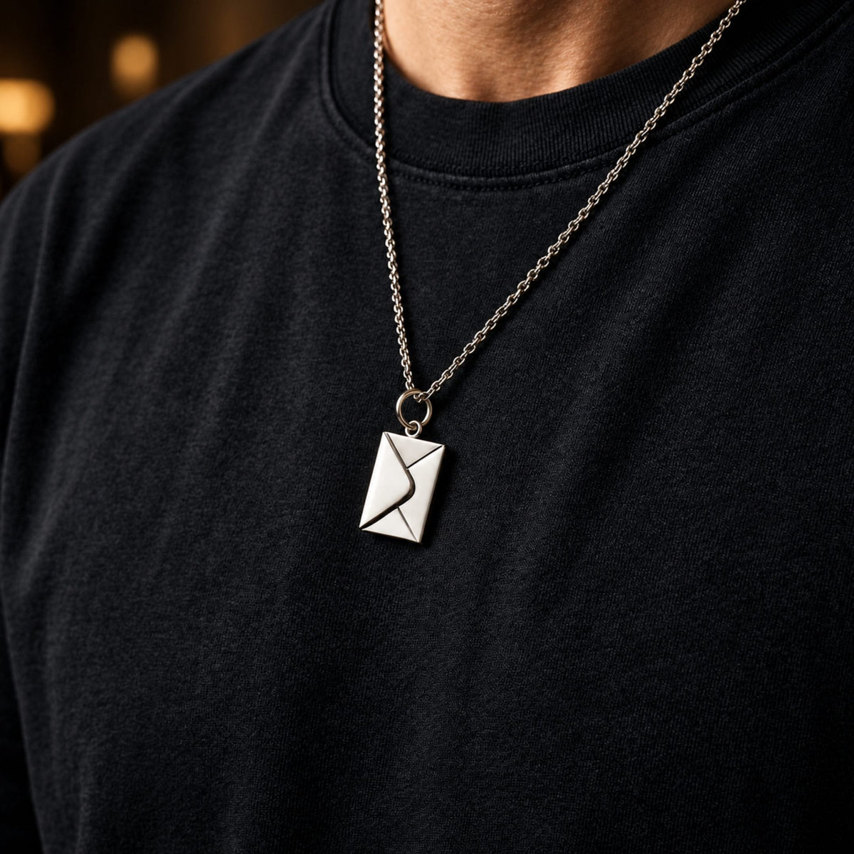 THE MEN THING SS Pendant/ Necklace ENGRAVED - ENVELOPE LETTER - Pure Titanium Steel Pendant with 18inch Round Rolo Chain for Men & Boys