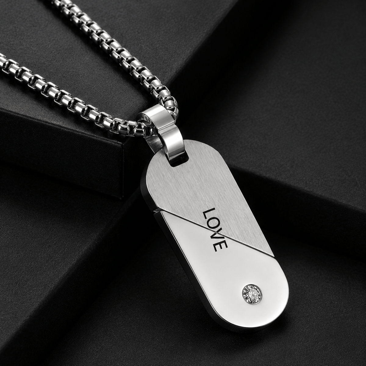 THE MEN THING SS Pendant/ Necklace ENGRAVED - HEART FLIP - 20mm Titanium Steel Pendant with 24inch Round Box 3mm Chain for Men & Boys