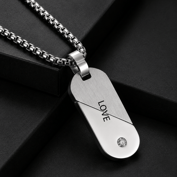 ENGRAVED - HEART FLIP - 20mm Titanium Steel Pendant with 24inch Round Box 3mm Chain for Men & Boys