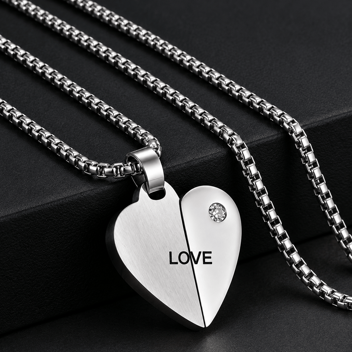 THE MEN THING SS Pendant/ Necklace ENGRAVED - HEART FLIP - 20mm Titanium Steel Pendant with 24inch Round Box 3mm Chain for Men & Boys