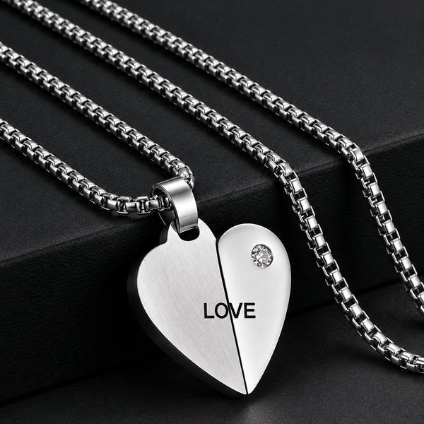 ENGRAVED - HEART FLIP - 20mm Titanium Steel Pendant with 24inch Round Box 3mm Chain for Men & Boys