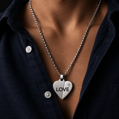 THE MEN THING SS Pendant/ Necklace ENGRAVED - HEART FLIP - 20mm Titanium Steel Pendant with 24inch Round Box 3mm Chain for Men & Boys