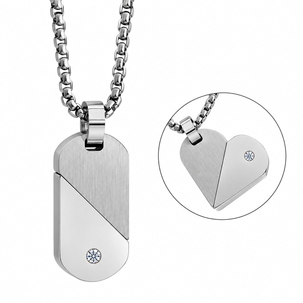 THE MEN THING SS Pendant/ Necklace ENGRAVED - HEART FLIP - 20mm Titanium Steel Pendant with 24inch Round Box 3mm Chain for Men & Boys