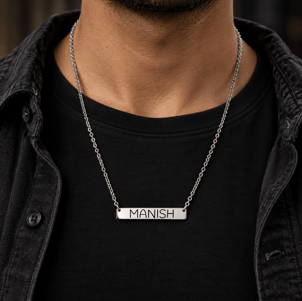 ENGRAVED - HORIZONX - Pure Steel 34mm Pendant with Oval Link 1.7mm Chain for Men & Boys (17 to 19 inch Adjustable)