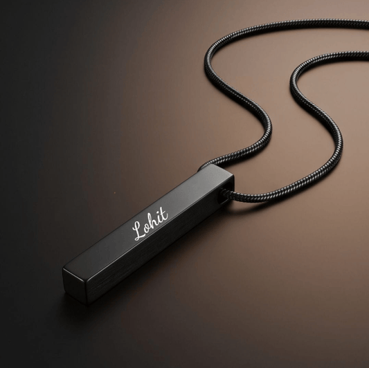 THE MEN THING SS Pendant/ Necklace ENGRAVED - MIDNIGHT BAR - 33mm Titanium Steel Pendant with Round Snake 1mm Chain for Men & Boys (19inch)