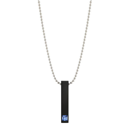 THE MEN THING SS Pendant/ Necklace ENGRAVED - MIDNIGHT DELIGHT :  Pure Titanium Steel Blue 3D Crystal with Black Cuboid Vertical Bar Pendant with 24inch Ball Chain for Men & Boys