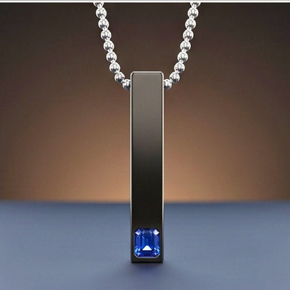 THE MEN THING SS Pendant/ Necklace ENGRAVED - MIDNIGHT DELIGHT :  Pure Titanium Steel Blue 3D Crystal with Black Cuboid Vertical Bar Pendant with 24inch Ball Chain for Men & Boys