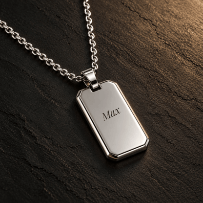 THE MEN THING SS Pendant/ Necklace ENGRAVED - PRIME TAG - 19mm Pure Titanium Steel Pendant with 1mm Chain for Men & Boys (18 inch Chain)