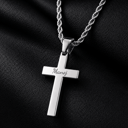 THE MEN THING SS Pendant/ Necklace ENGRAVED - SILVER AURUM CROSS - 26mm Titanium Steel Pendant with 23inch Twisted Rope 4mm Chain for Men & Boys (Copy)