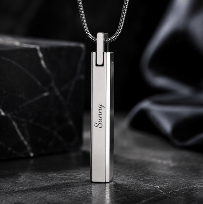 THE MEN THING SS Pendant/ Necklace ENGRAVED - SLEEK APEX - Pure Titanium Steel Silver Bar Pendant with 24inch Snake Chain for Men & Boys