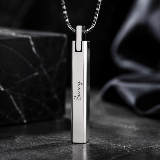 THE MEN THING SS Pendant/ Necklace ENGRAVED - SLEEK APEX - Pure Titanium Steel Silver Bar Pendant with 24inch Snake Chain for Men & Boys