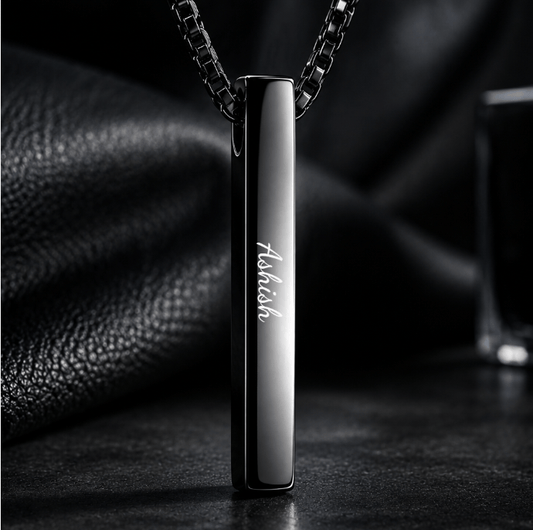 THE MEN THING SS Pendant/ Necklace ENGRAVED - SLEEK BLACK - Pure Titanium Steel Pendant with 24inch Round Box Chain for Men & Boys