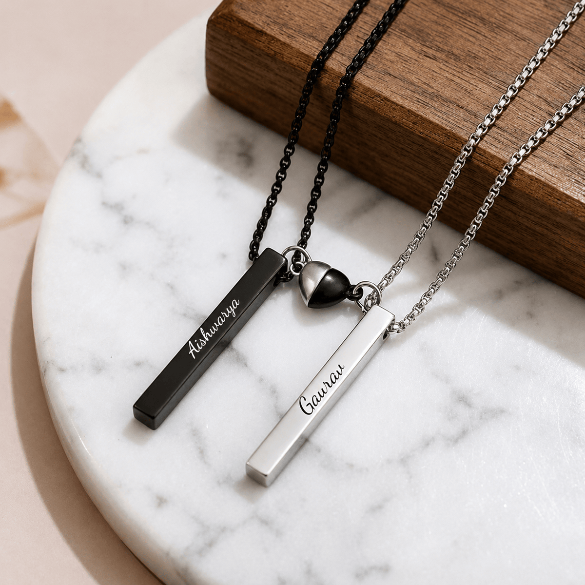 THE MEN THING SS Pendant/ Necklace ENGRAVED - SOUNDWAVE HEART BAR - Pure Titanium Steel Pendant with 24inch with Adjustable Rope Round Box Chain for Men & Boys