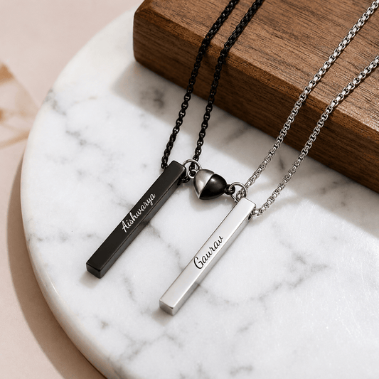THE MEN THING SS Pendant/ Necklace ENGRAVED - SOUNDWAVE HEART BAR - Pure Titanium Steel Pendant with 24inch with Adjustable Rope Round Box Chain for Men & Boys