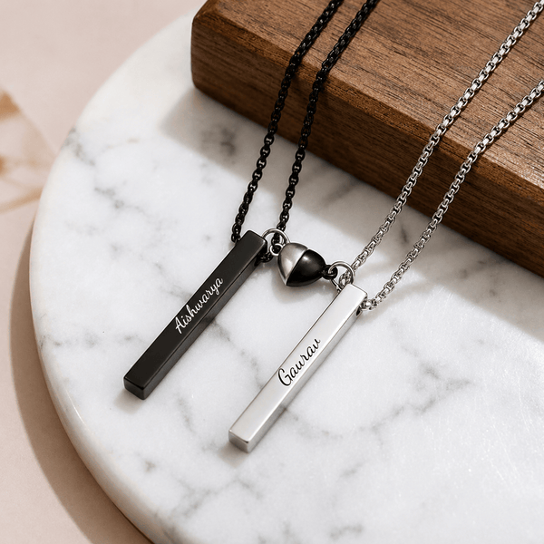 ENGRAVED - SOUNDWAVE HEART BAR - Pure Titanium Steel Pendant with 24inch with Adjustable Rope Round Box Chain for Men & Boys