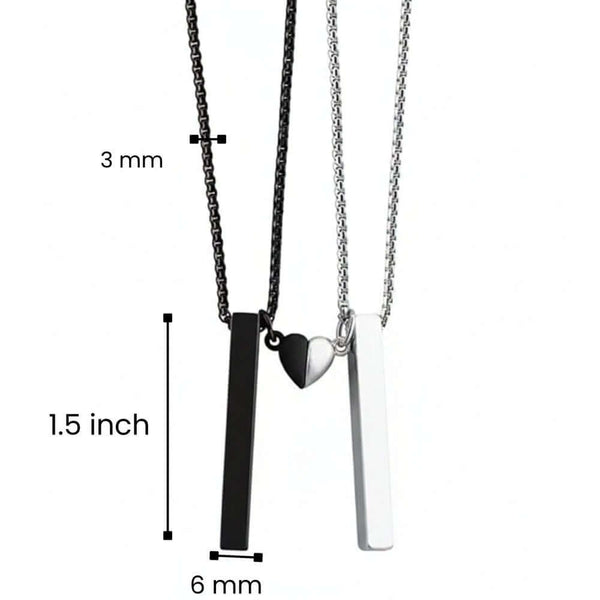 ENGRAVED - SOUNDWAVE HEART BAR - Pure Titanium Steel Pendant with 24inch with Adjustable Rope Round Box Chain for Men & Boys
