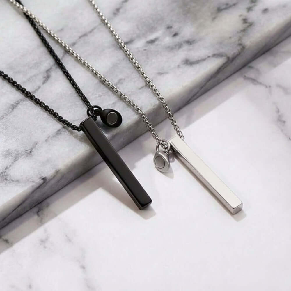 THE MEN THING SS Pendant/ Necklace ENGRAVED - SOUNDWAVE HEART BAR - Pure Titanium Steel Pendant with 24inch with Adjustable Rope Round Box Chain for Men & Boys