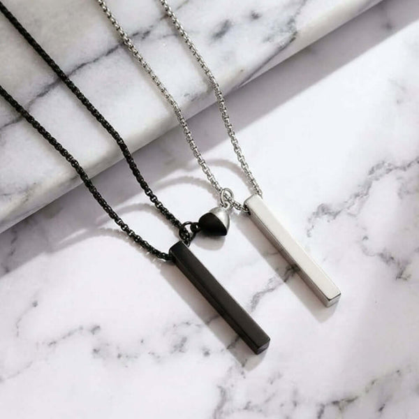 ENGRAVED - SOUNDWAVE HEART BAR - Pure Titanium Steel Pendant with 24inch with Adjustable Rope Round Box Chain for Men & Boys