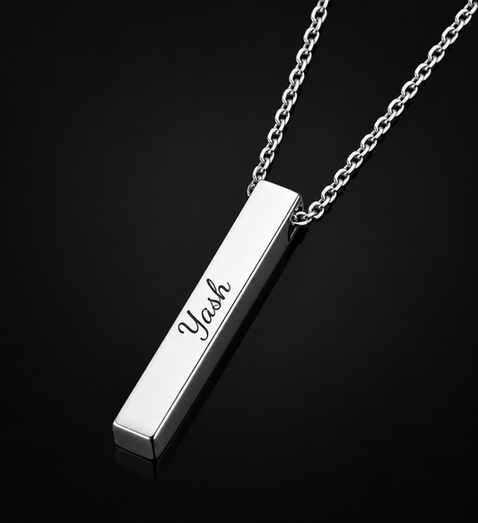 THE MEN THING SS Pendant/ Necklace ENGRAVED - STEEL AXIS - 35mm Titanium Steel Pendant with Oval Cable 1mm Chain for Men & Boys (19inch)
