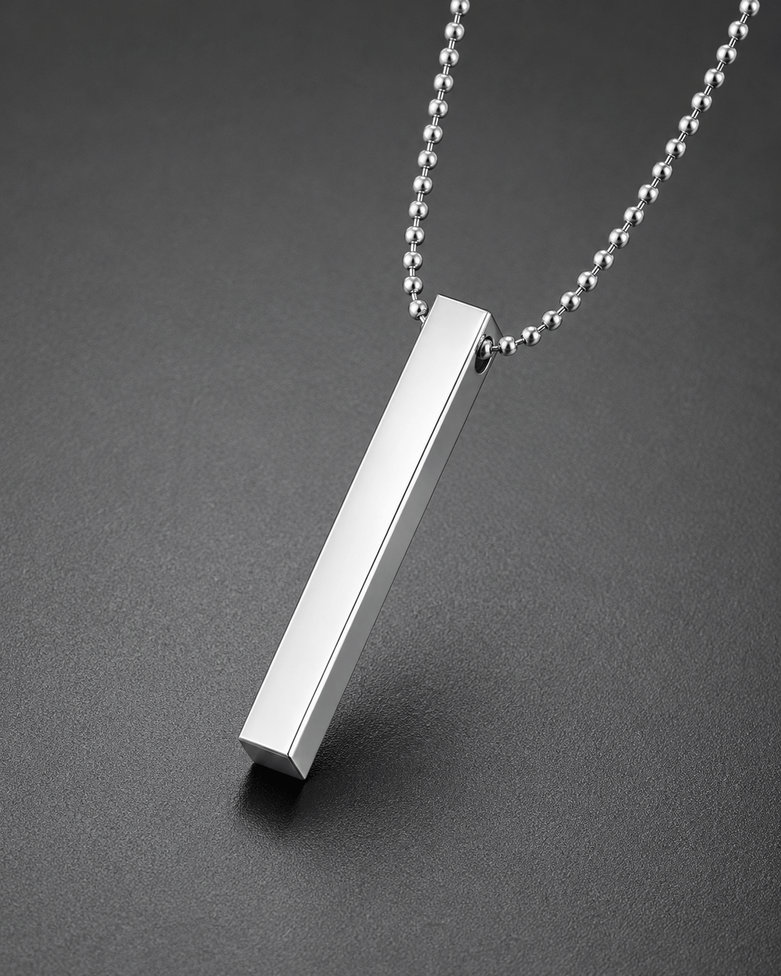ENGRAVED - THE SLEEK (T) - Pure Titanium Steel 3D Silver Cuboid Vertical Bar Pendant with 24inch Ball Chain for Men & Boys — SS Pendant/ Necklace for Men | THE MEN THING