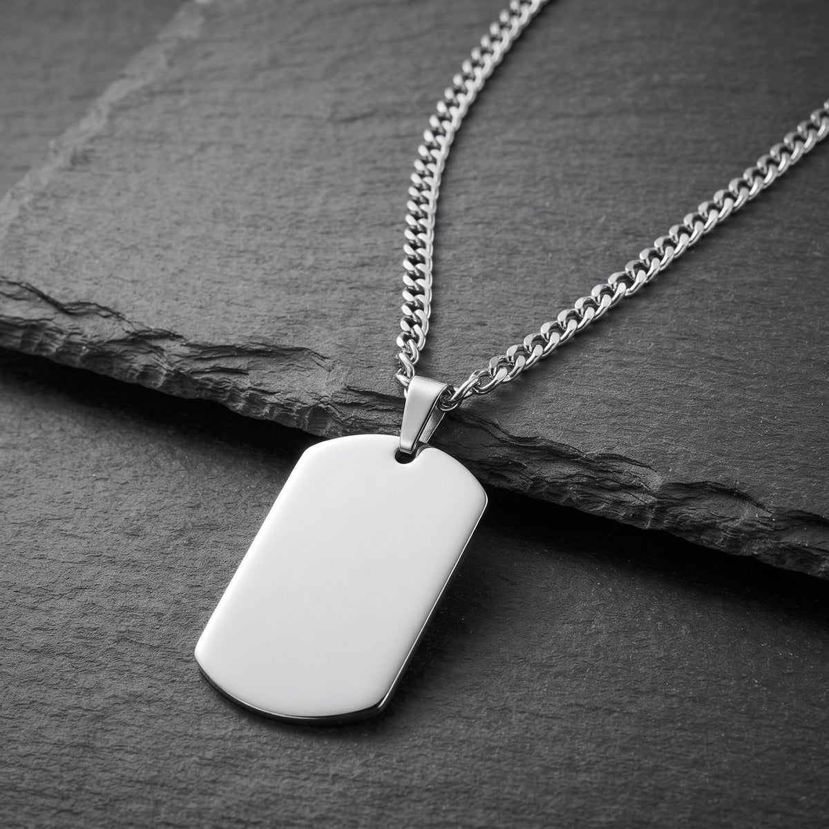 THE MEN THING SS Pendant/ Necklace ENGRAVED - TITAN TAG - Pure Steel 30mm Pendant with 24inch Curb Link 4mm Chain for Men & Boys