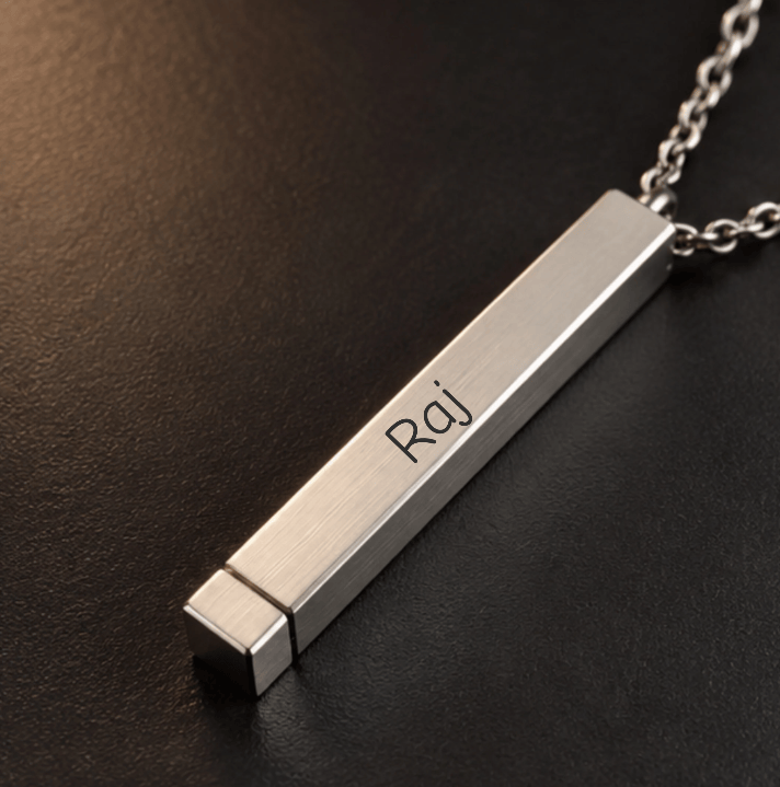 THE MEN THING SS Pendant/ Necklace ENGRAVED - VERTEX BAR - 6mm Pure Titanium Steel Pendant with 1mm Chain for Men & Boys (18 to 20 inch Adjustable Cable Chain)
