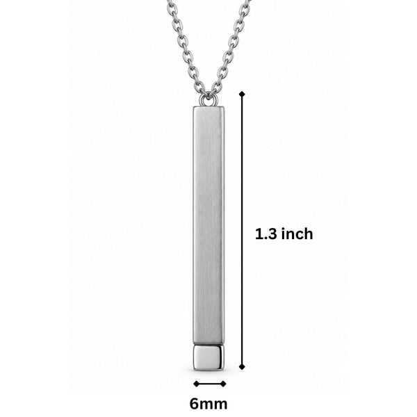 ENGRAVED - VERTEX BAR - 6mm Pure Titanium Steel Pendant with 1mm Chain for Men & Boys (18 to 20 inch Adjustable Cable Chain)