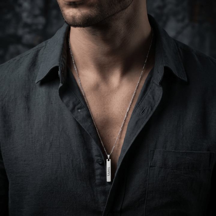THE MEN THING SS Pendant/ Necklace ENGRAVED - ZENITH BAR - 8mm Pure Titanium Steel Pendant with 1mm Chain for Men & Boys (20 inch Chain)