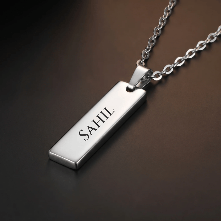 THE MEN THING SS Pendant/ Necklace ENGRAVED - ZENITH BAR - 8mm Pure Titanium Steel Pendant with 1mm Chain for Men & Boys (20 inch Chain)