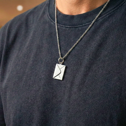 THE MEN THING SS Pendant/ Necklace ENVELOPE LETTER - Pure Titanium Steel Pendant with 24inch Round Rolo Chain for Men & Boys