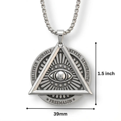THE MEN THING SS Pendant/ Necklace EYE FREEMASON - 39mm Titanium Steel Pendant with 27inch Round Box 4mm Chain for Men & Boys