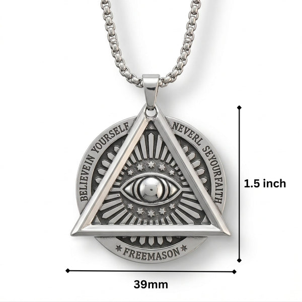 EYE FREEMASON - 39mm Titanium Steel Pendant with 27inch Round Box 4mm Chain for Men & Boys