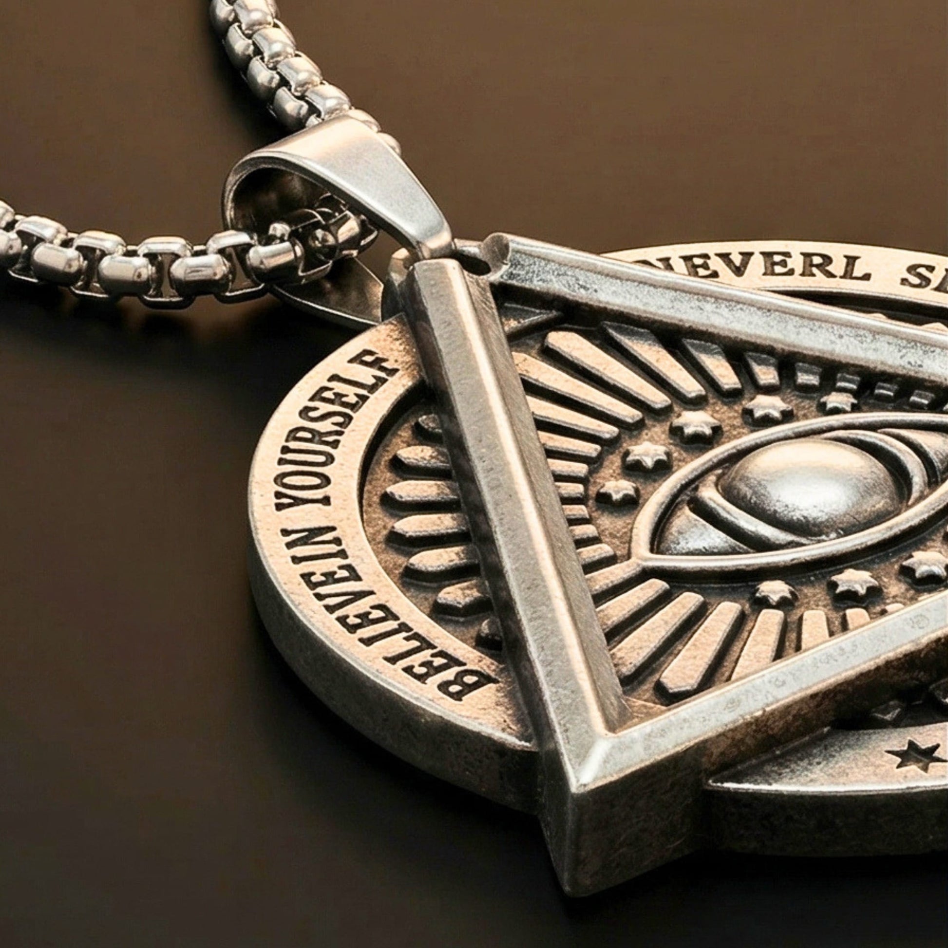 THE MEN THING SS Pendant/ Necklace EYE FREEMASON - 39mm Titanium Steel Pendant with 27inch Round Box 4mm Chain for Men & Boys
