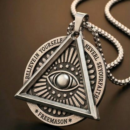 THE MEN THING SS Pendant/ Necklace EYE FREEMASON - 39mm Titanium Steel Pendant with 27inch Round Box 4mm Chain for Men & Boys