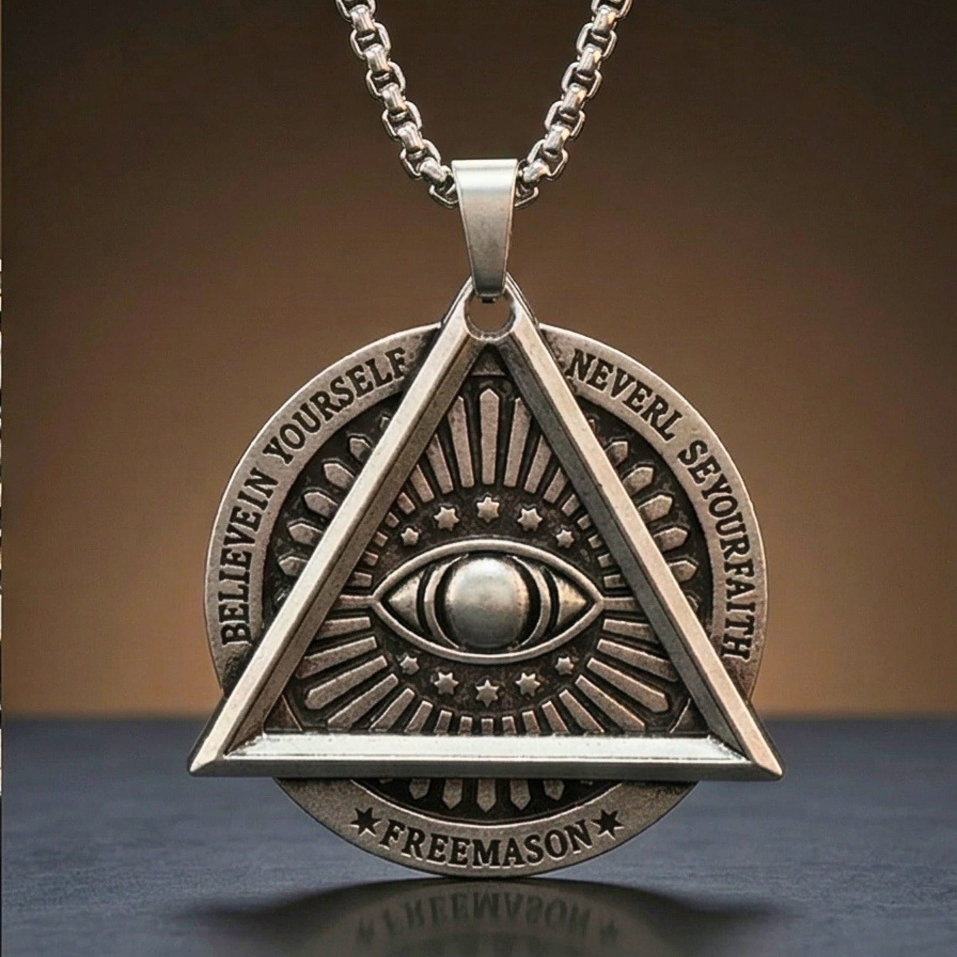 THE MEN THING SS Pendant/ Necklace EYE FREEMASON - 39mm Titanium Steel Pendant with 27inch Round Box 4mm Chain for Men & Boys